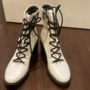 Marc Fisher White and Black Lace-Up Boots